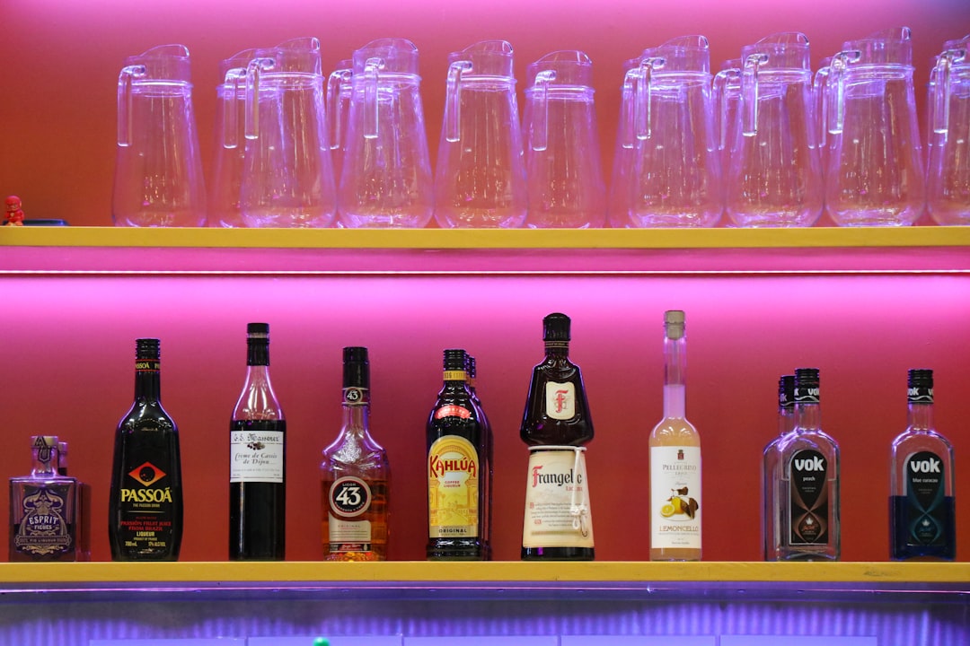 assorted labeled liquor bottles