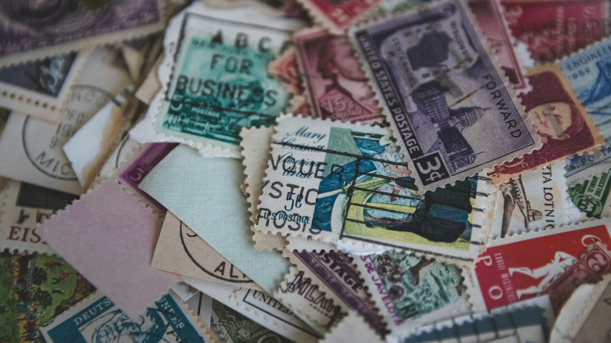 Classic and old stamps from a family stamp collection.