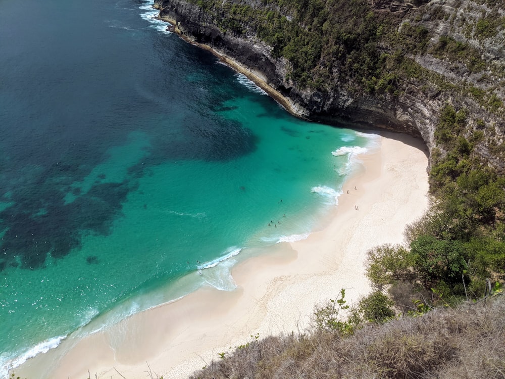 aerial view of sea and rocky cliff