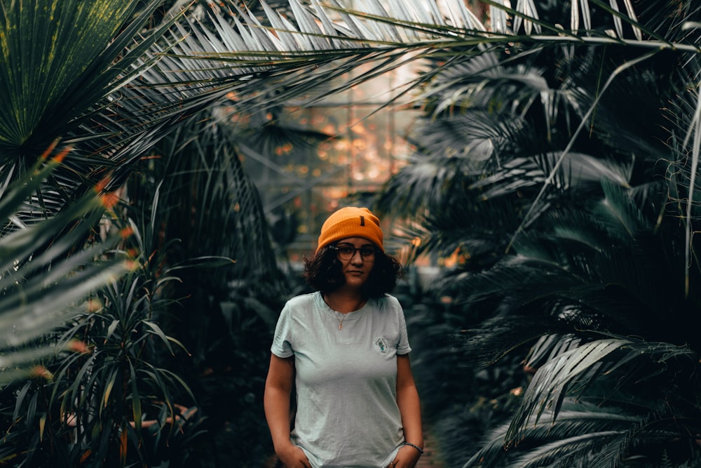 woman in white crew-neck t-shirt