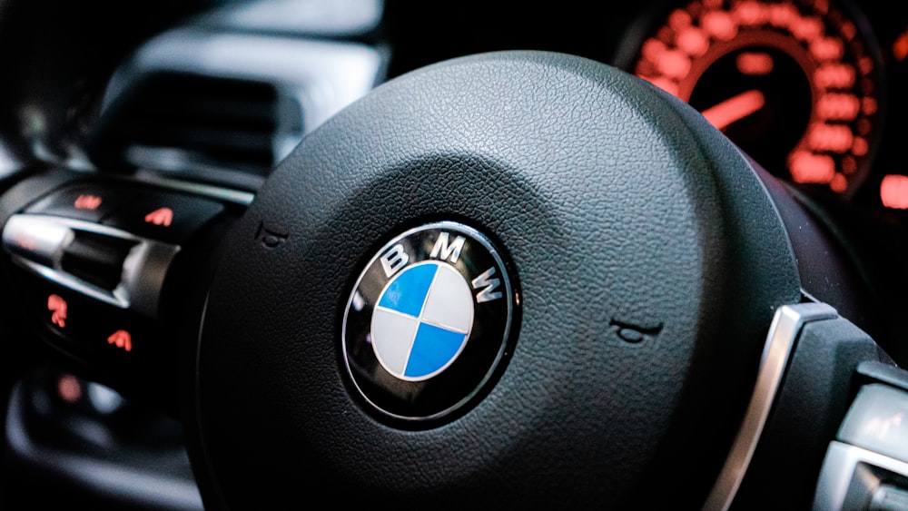 black BMW steering wheel