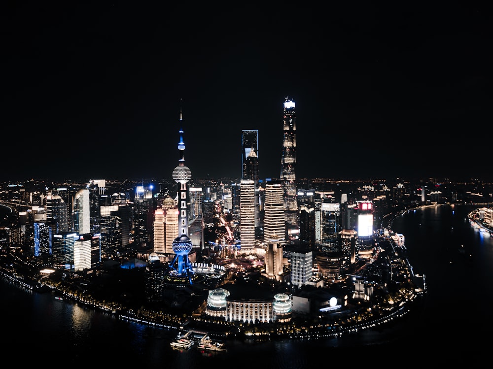 aerial photograph of city during nighttime