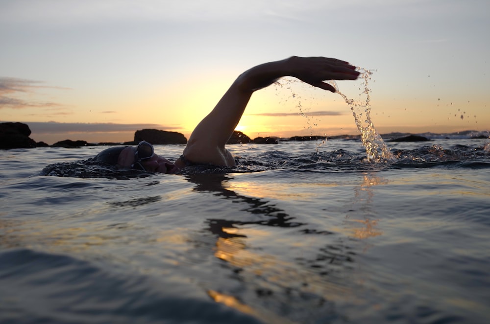 person swimming on body of water