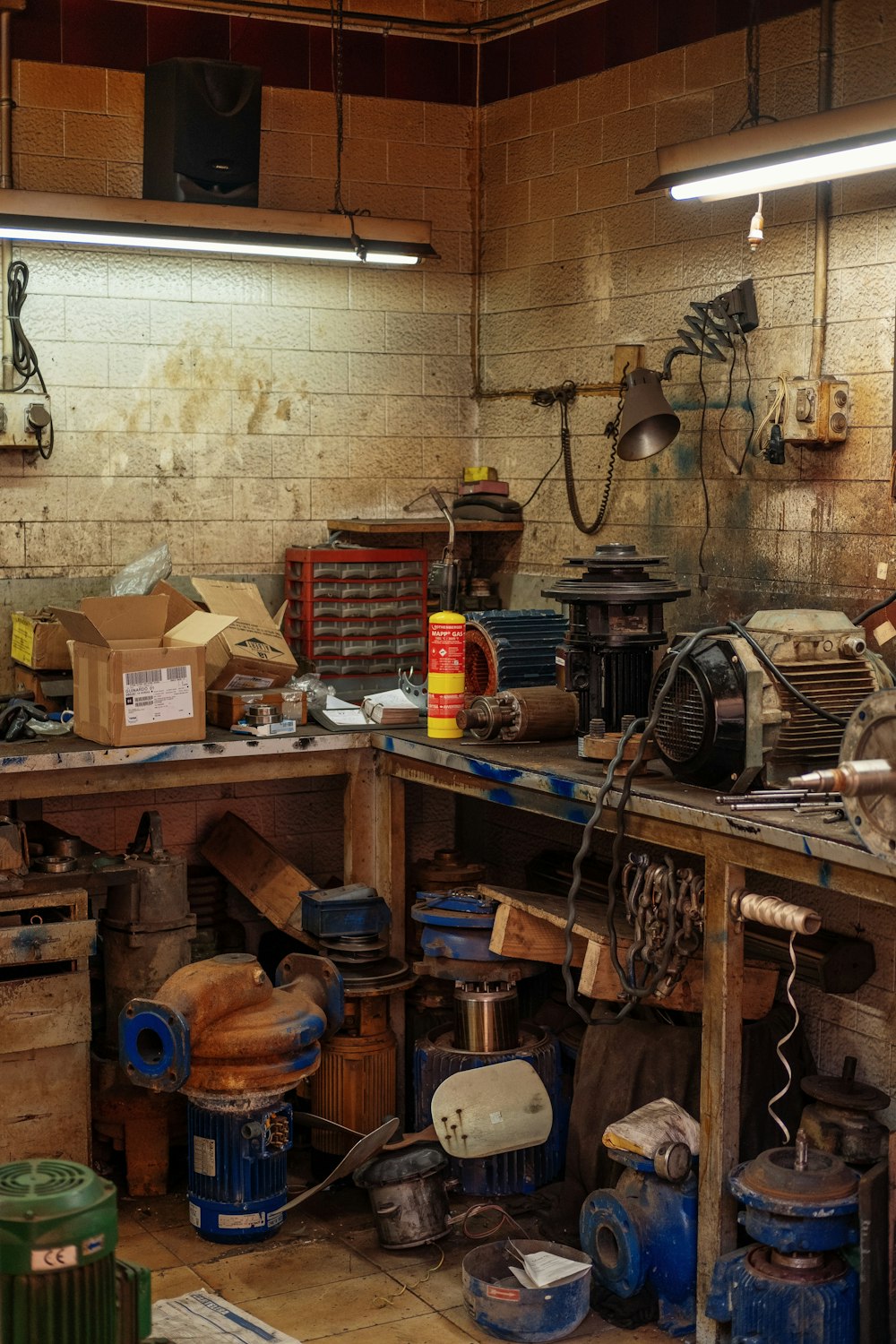 assorted machine on tables