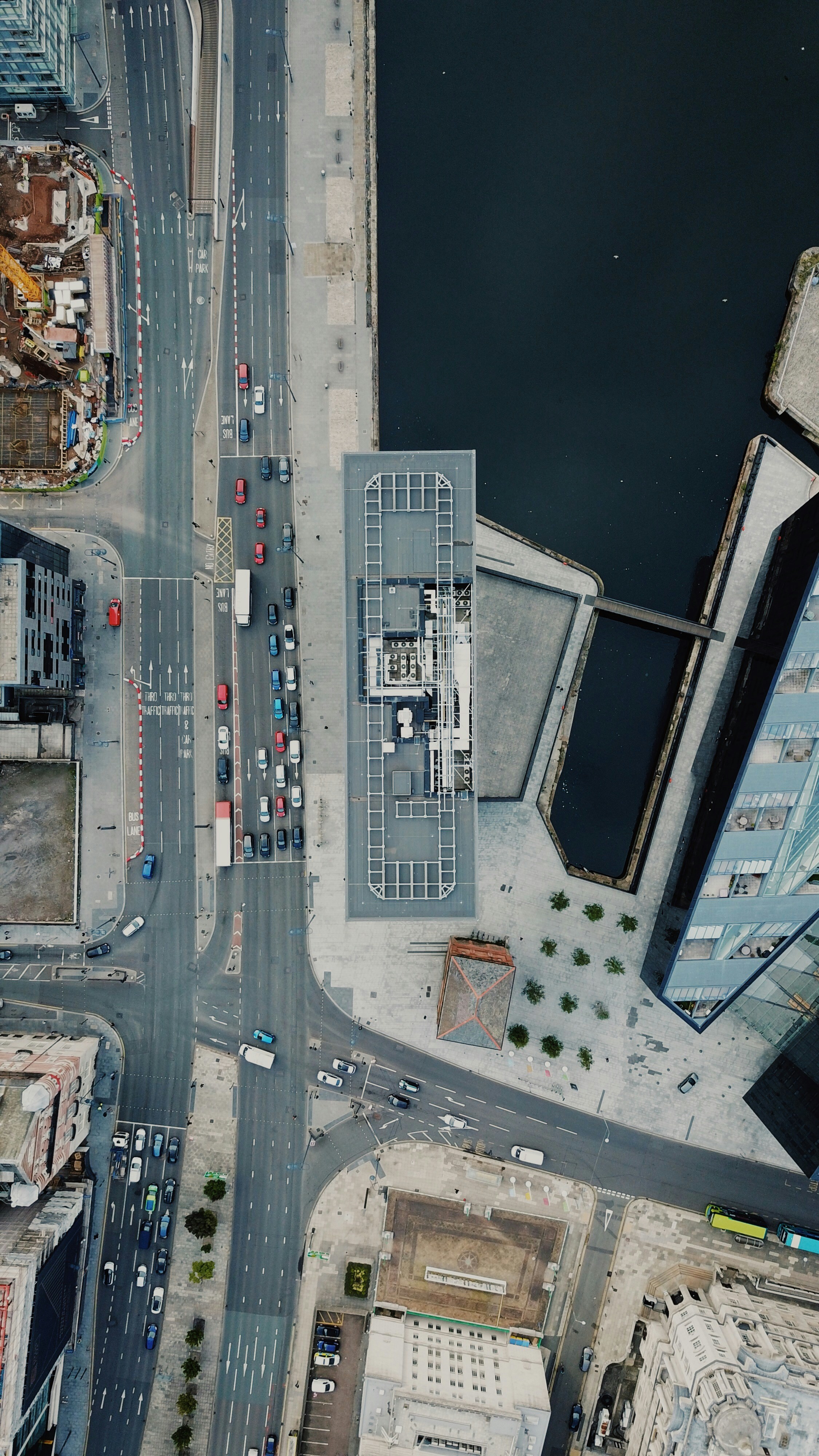 Top down aerial drone photo of Mann Island, Liverpool UK