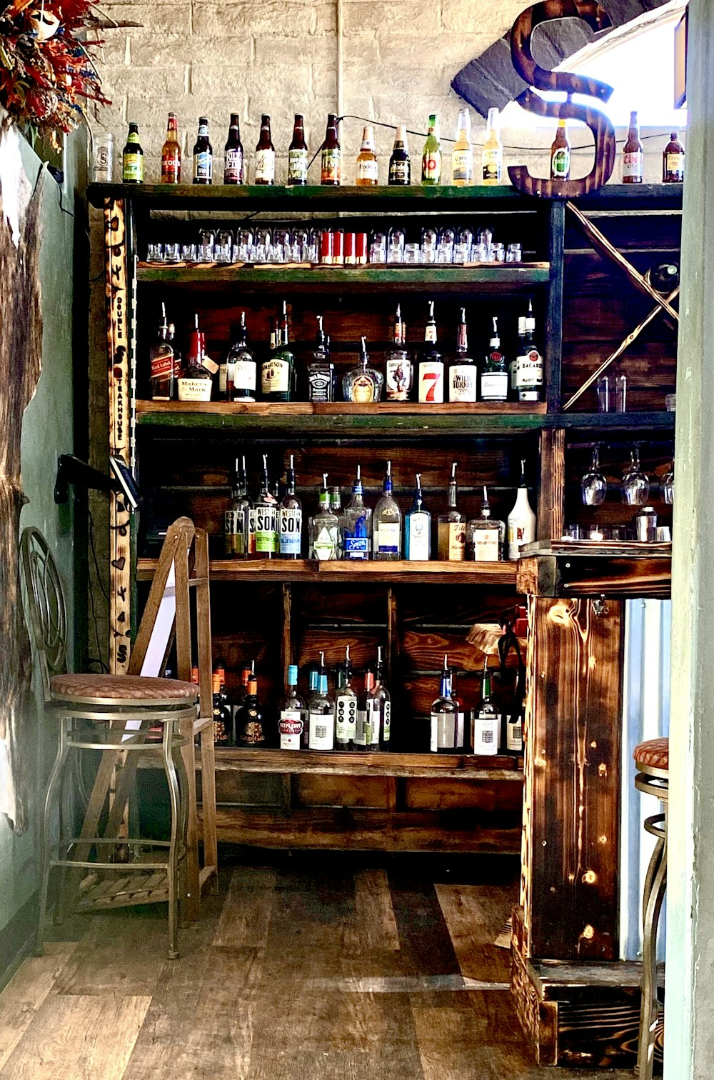 liquor bottle on shelf