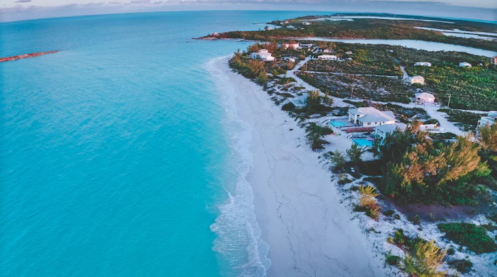 The cay and its shoreline from the air