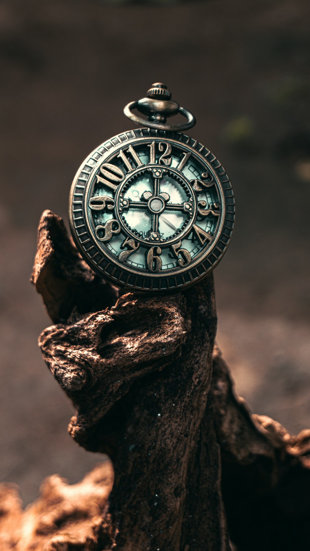 black and white pocket watch on wood