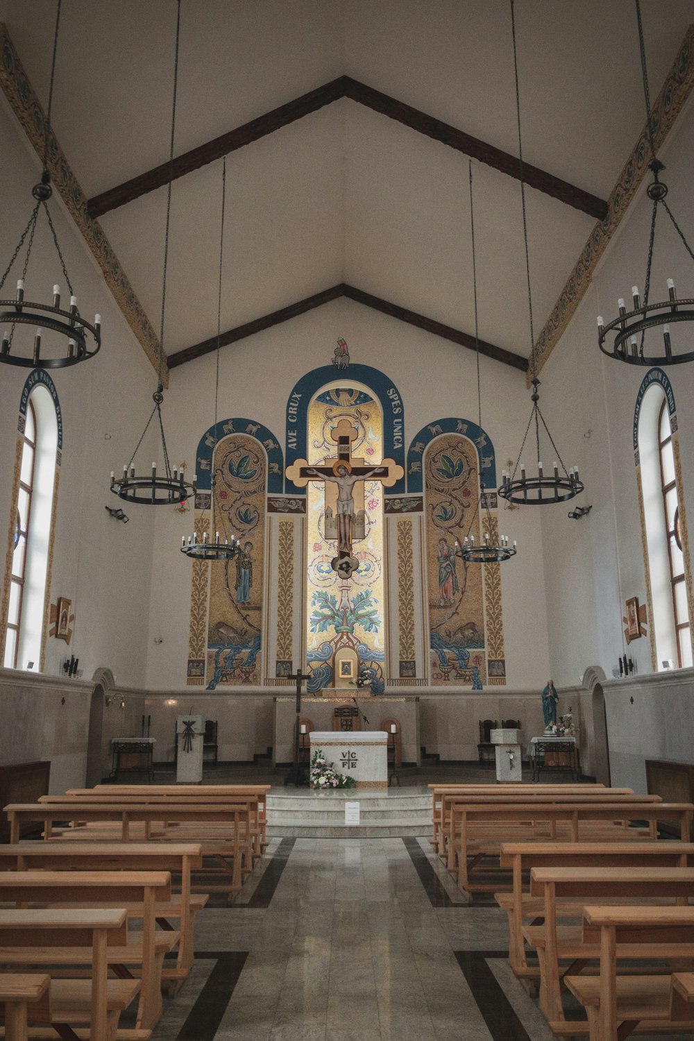 brown wooden church pews