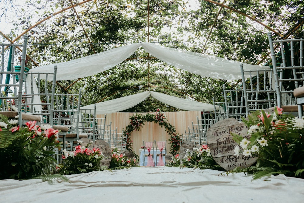 wedding set-up under trees