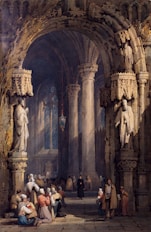 people inside temple painting