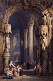 people inside temple painting