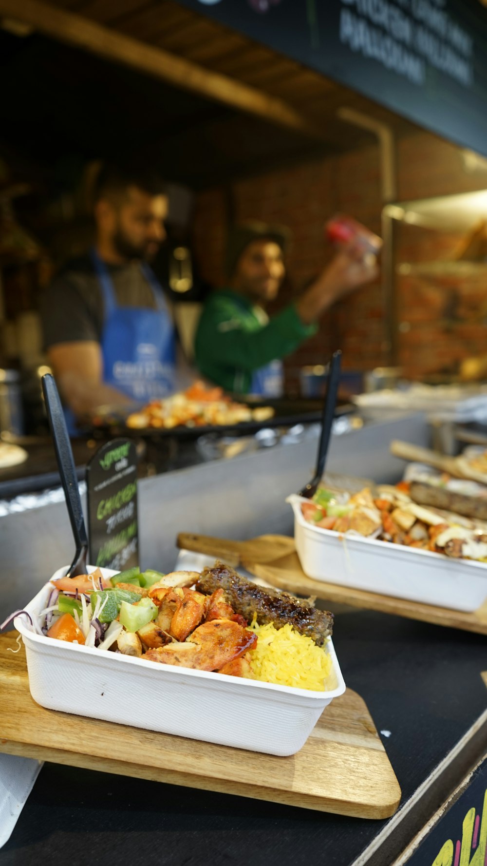 cooked food in pans