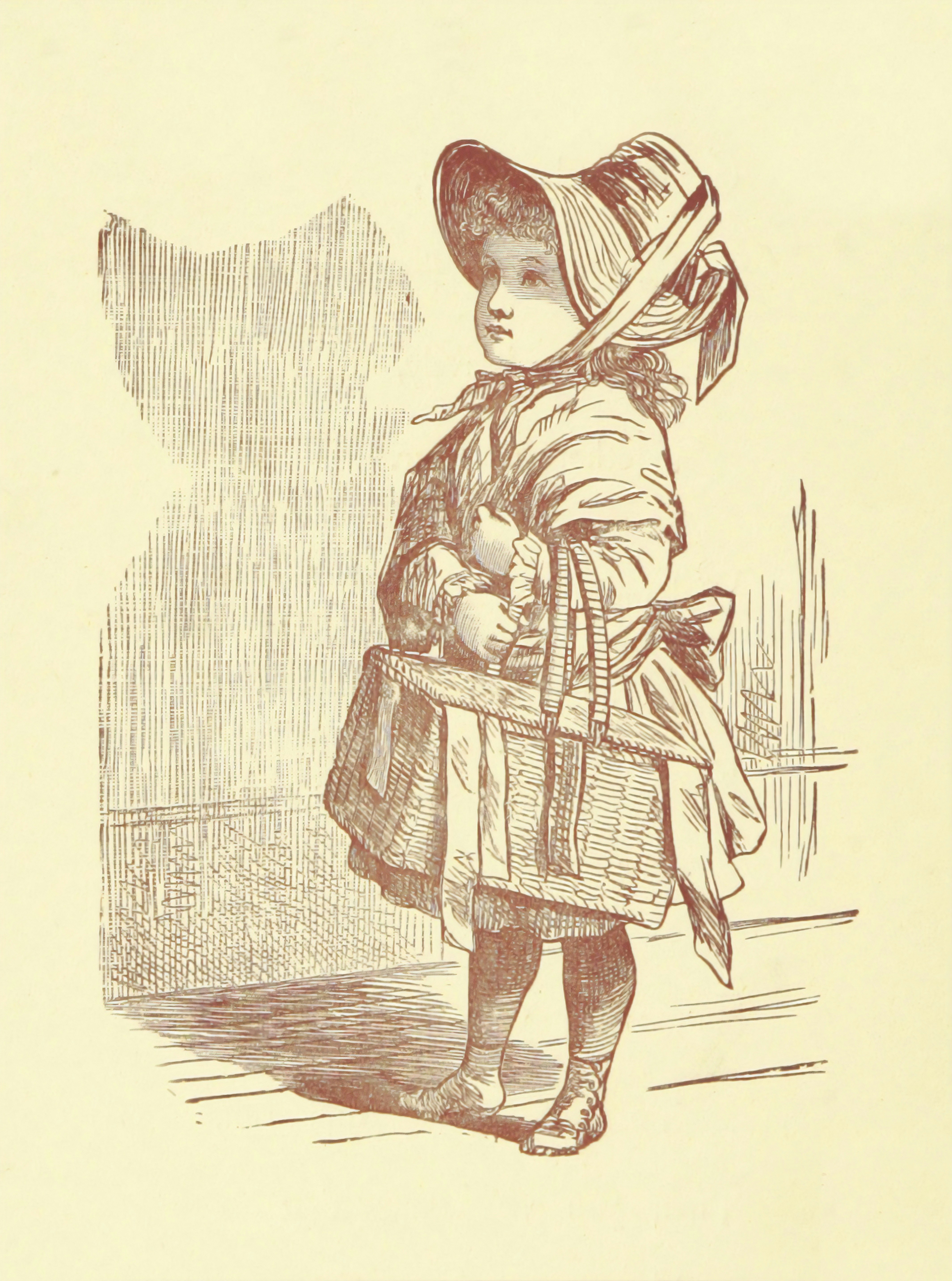 Girl Wearing Hat Carrying Basket Sketch Photo Free Human