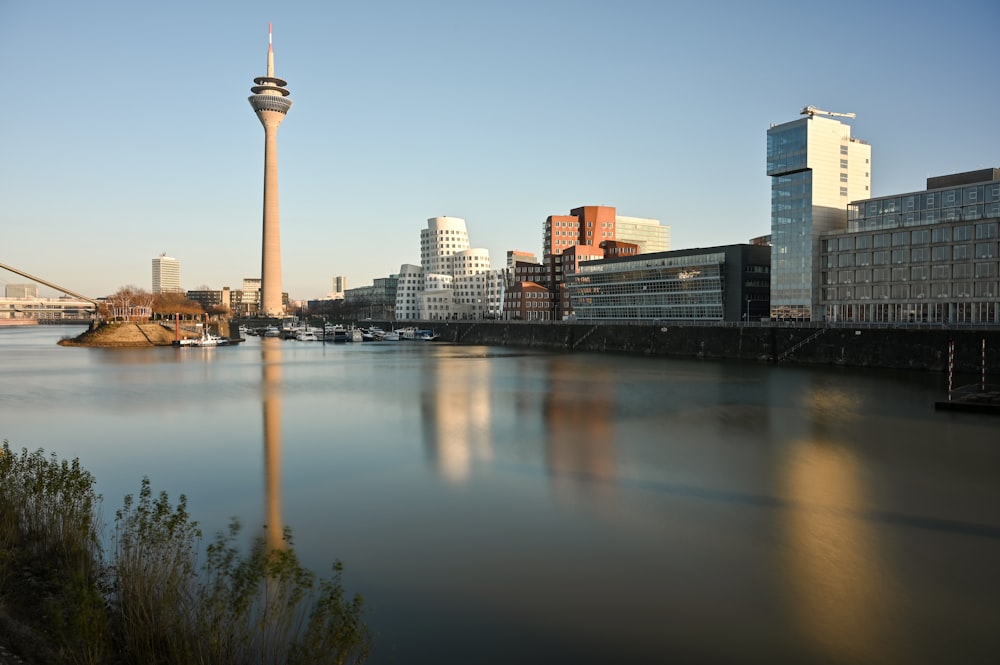 city buildings near river