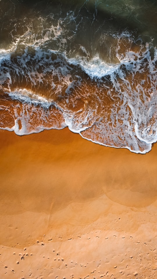 aerial view of sea bubbles on shore in Karnataka India