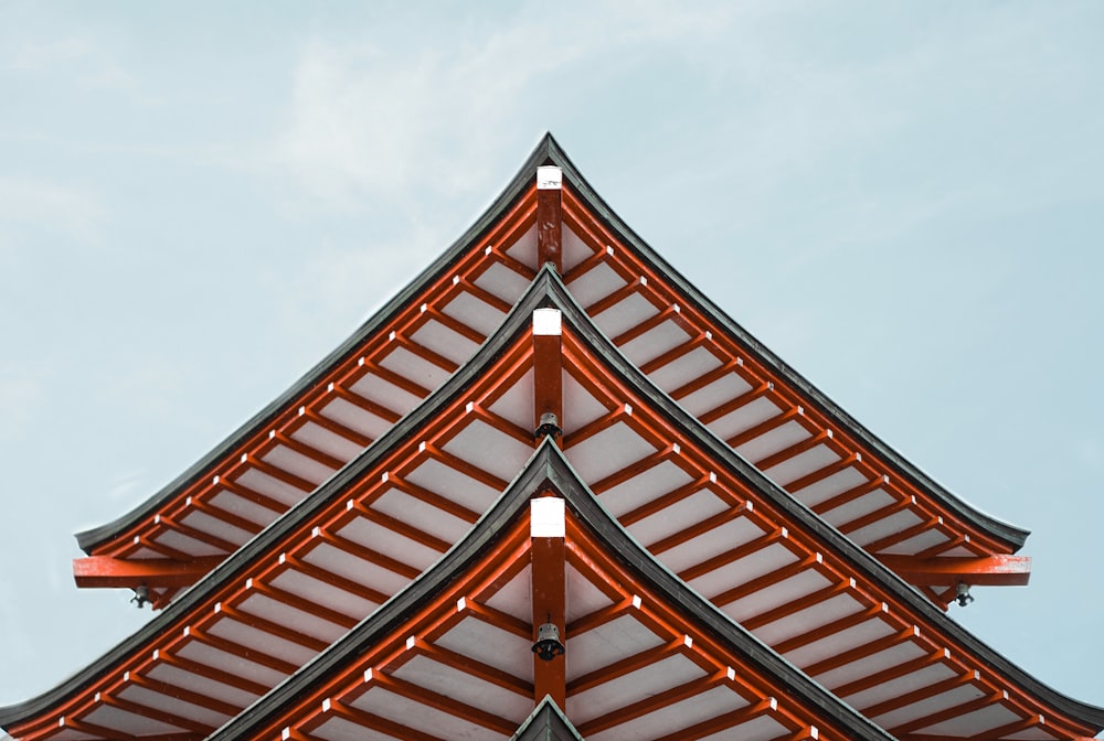 brown and white temple roof under white sky