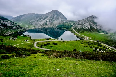lake near hills
