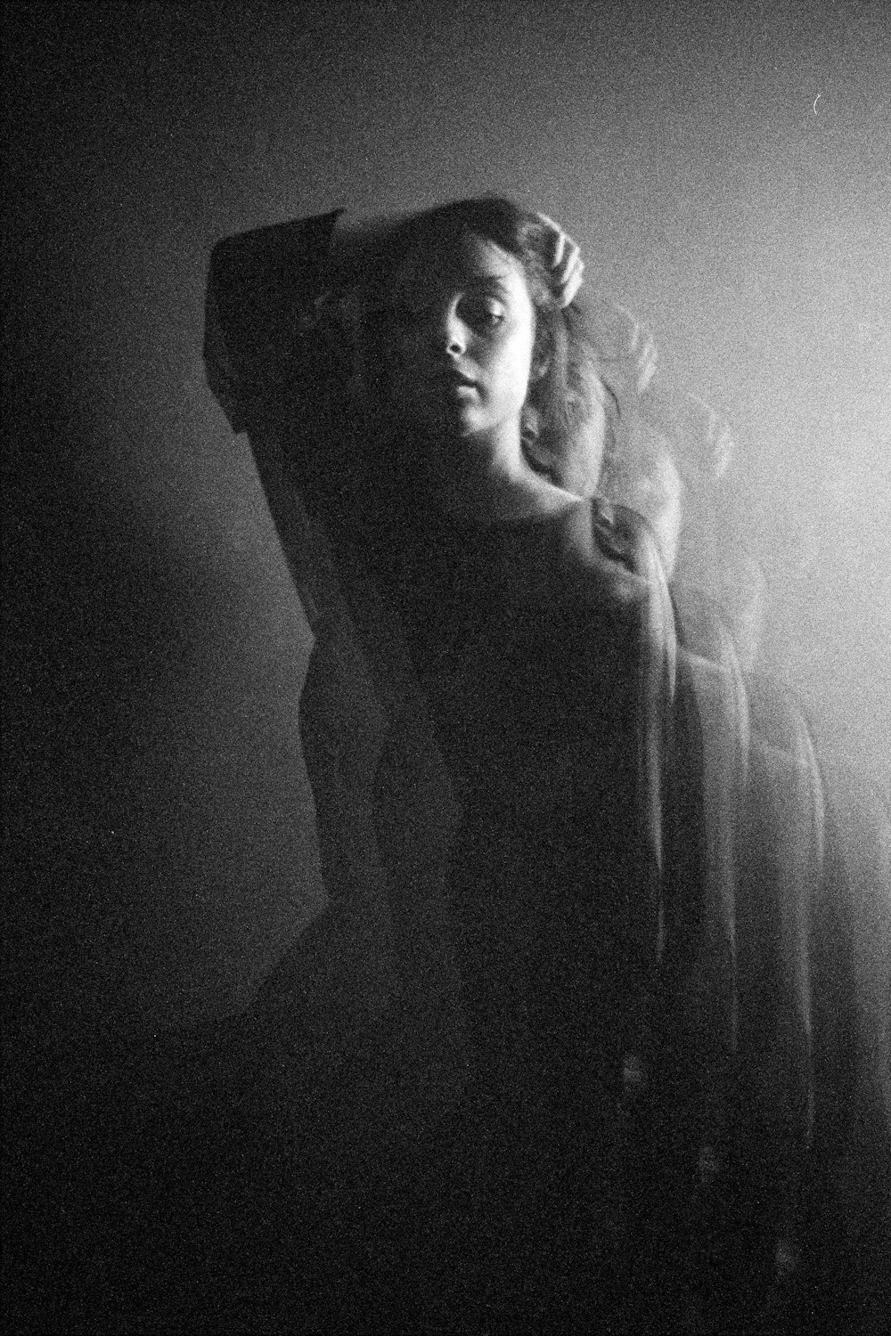 grayscale photography of woman wearing dress