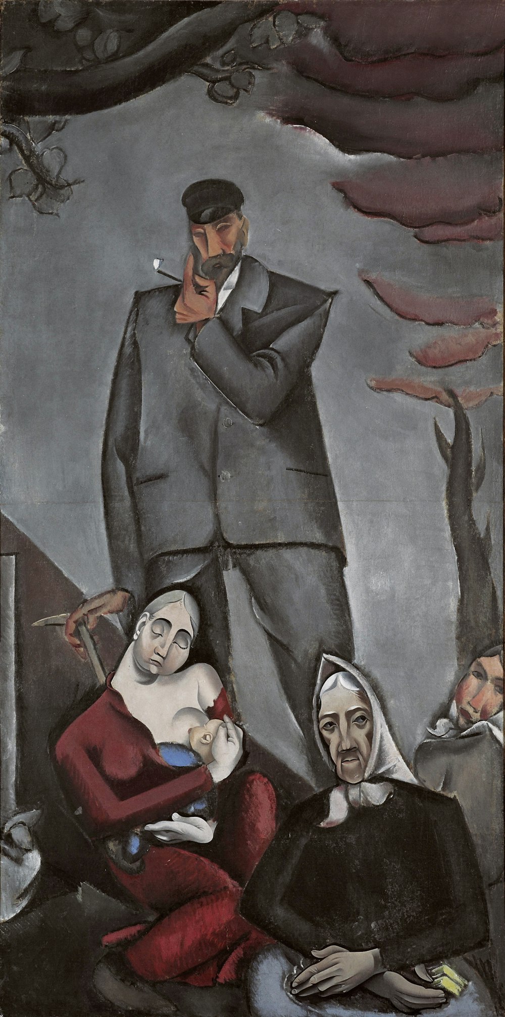 homme en veste de costume noir à côté de la femme en robe rouge peinture