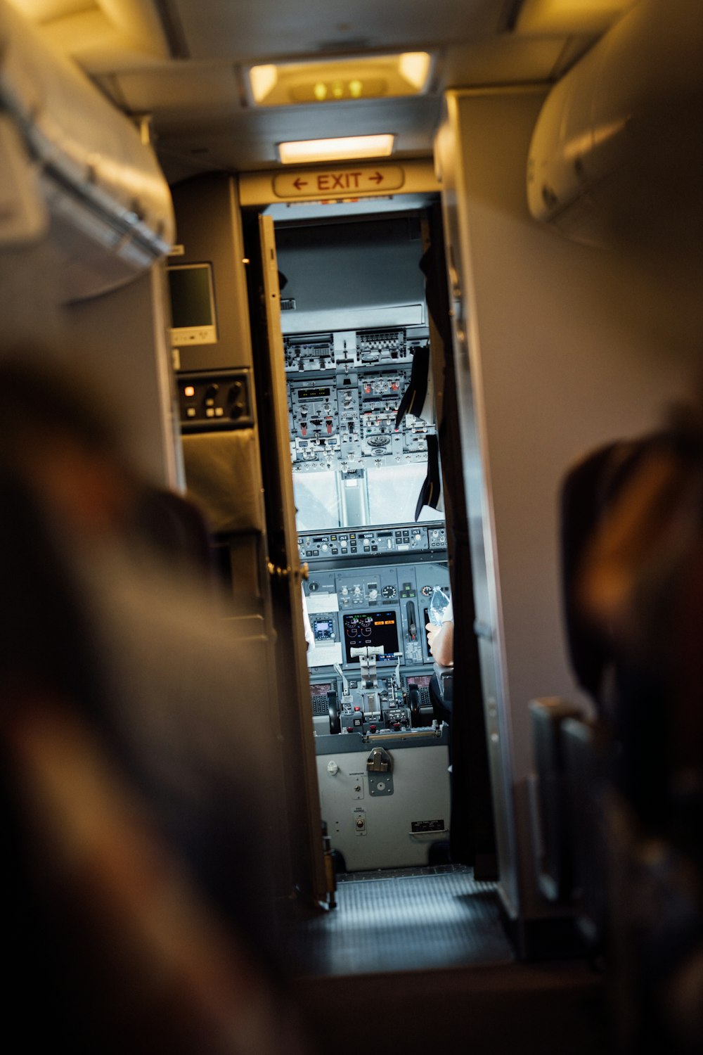 the inside of an airplane with a control panel