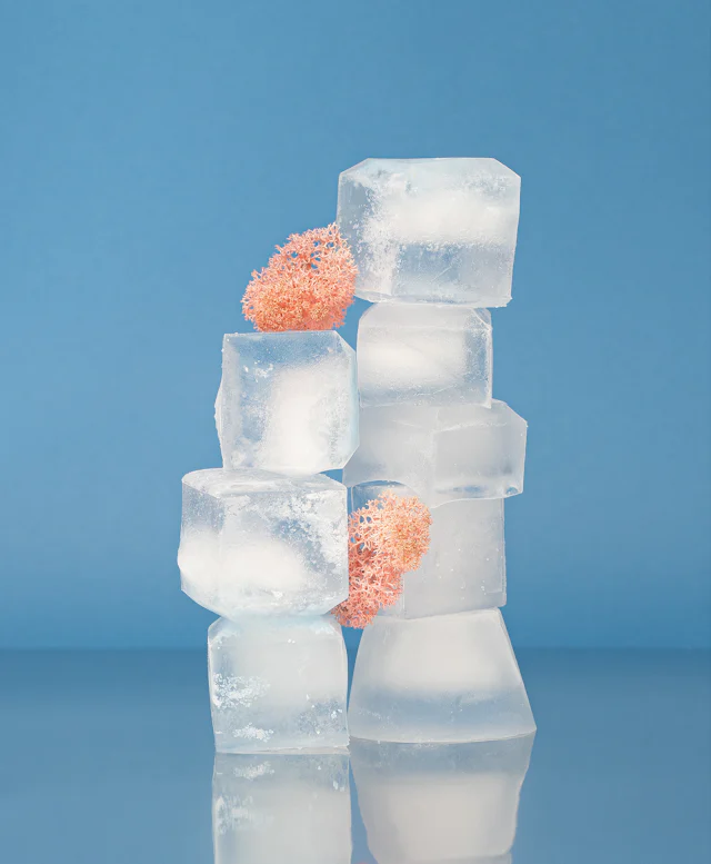 Stacked clear ice cubes