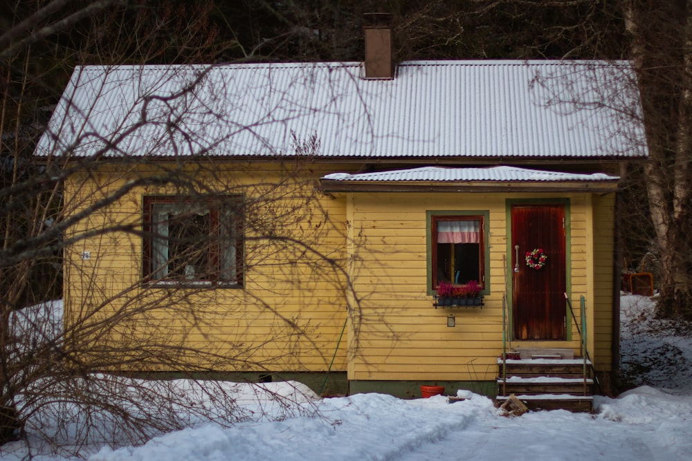 yellow house near bare trees during daytime