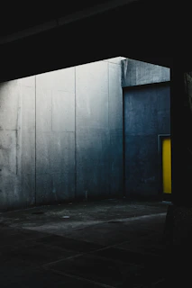 Monochromatic architectural studio interior with sleek concrete walls and minimalist furniture emphasizing contrast.