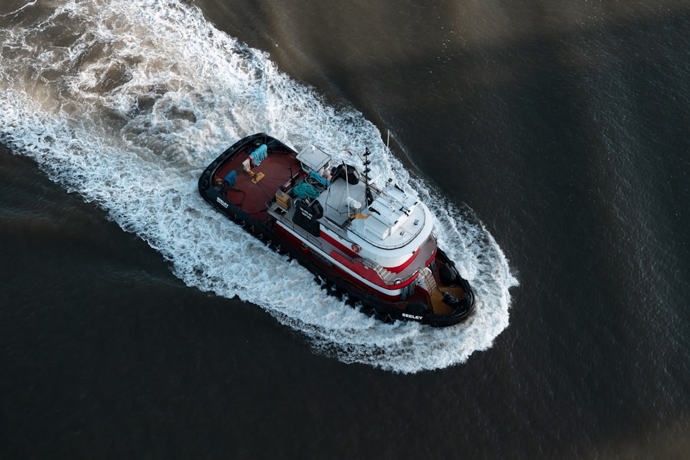 red and white ship photograph