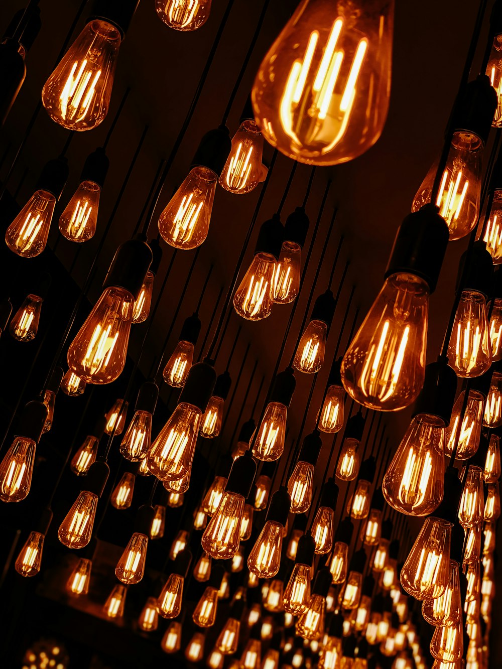 lighted orange pendant bulbs