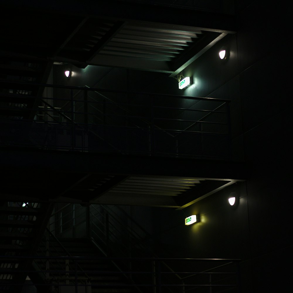 brown staircase with lights