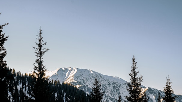 A scenic mountain landscape with a clear blue sky.