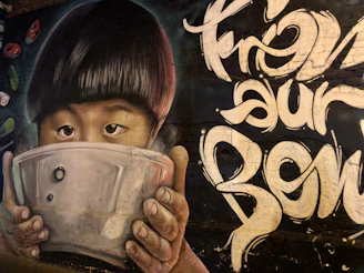 A peaceful moment of a child holding a bowl, eyes bright with hope and gratitude.