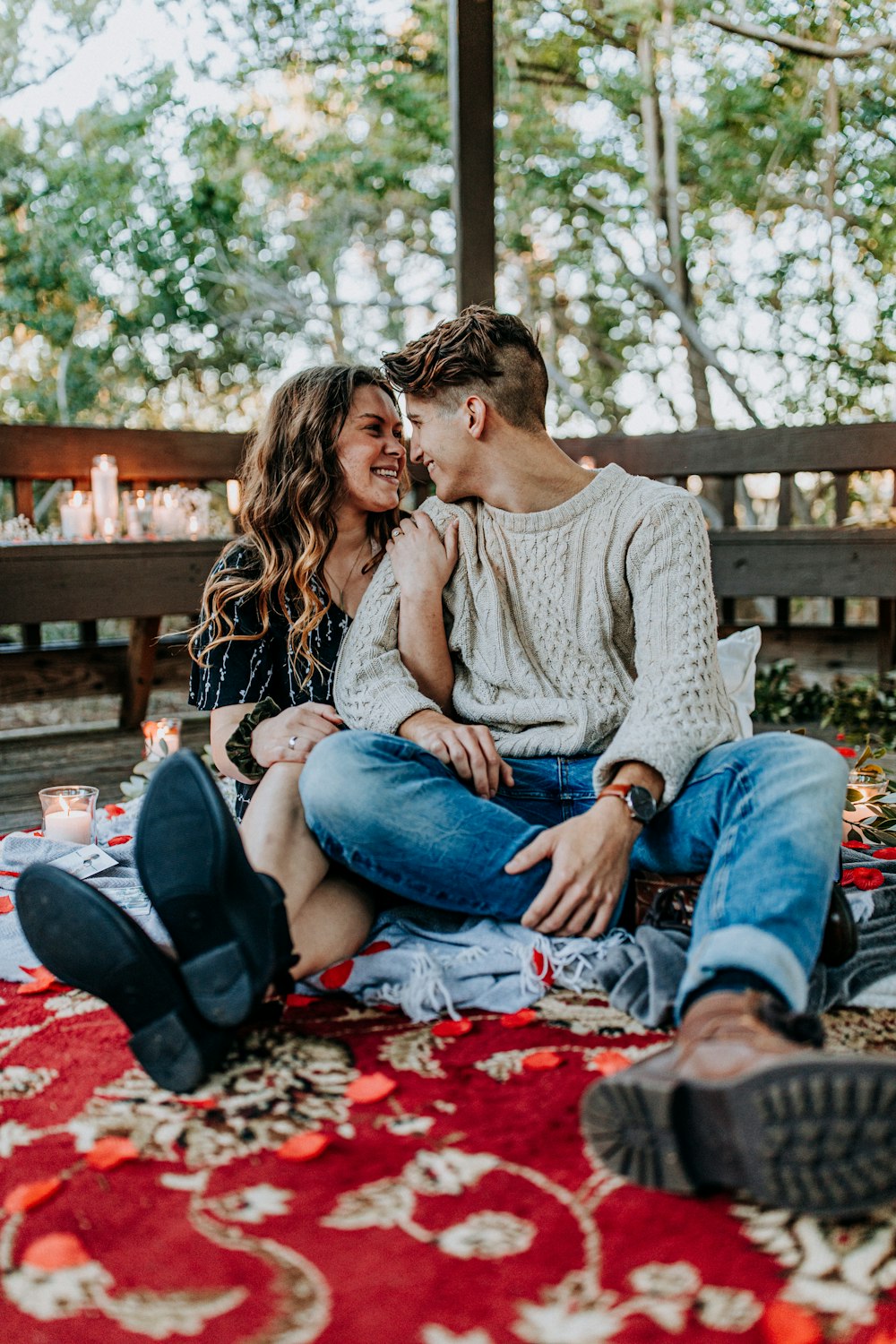 pre-nup shoot of couple staring each other