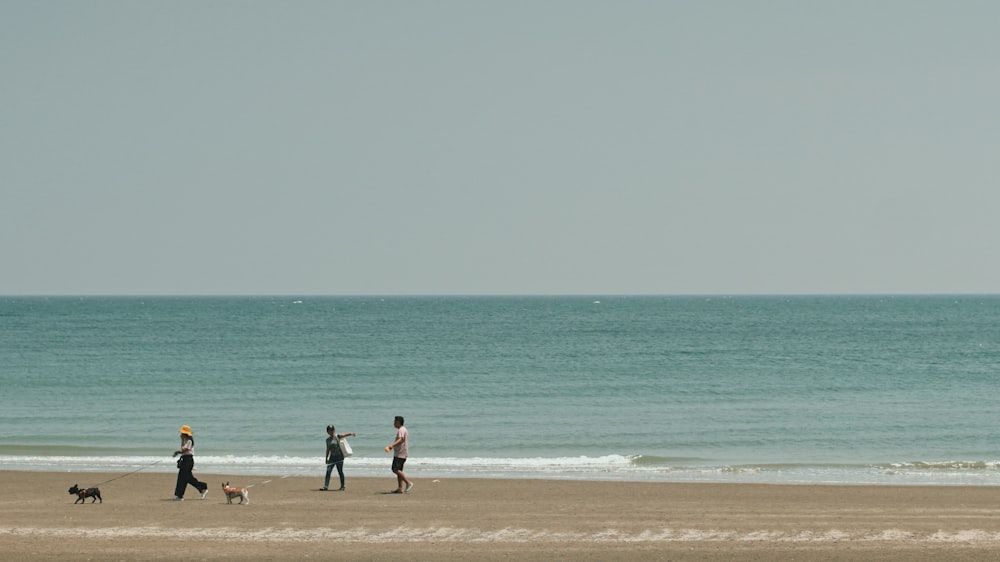 Photographie de trois personnes debout au bord de la mer pendant la journée