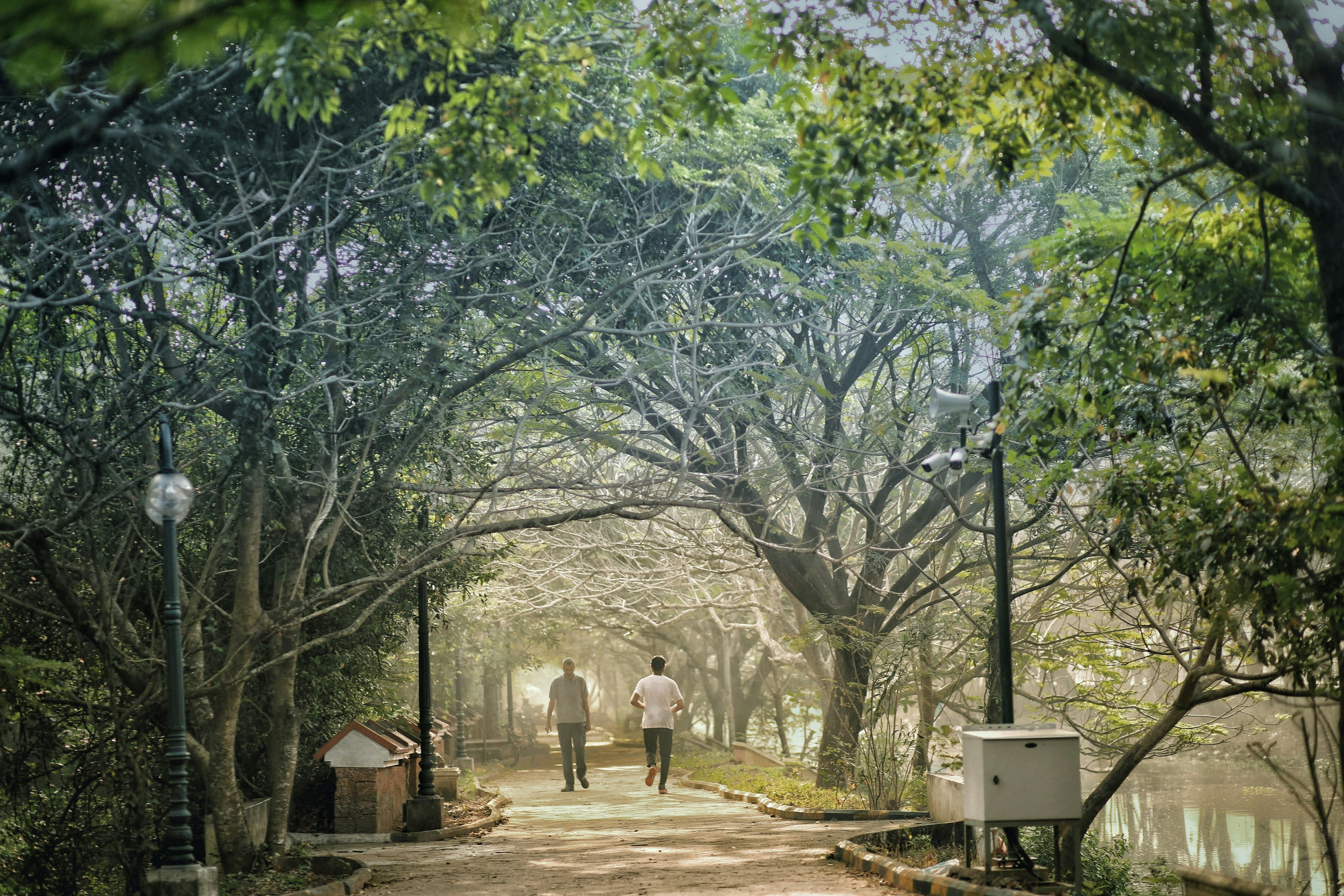 uomini che camminano sulla strada vicino al fiume