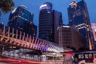 gray concrete bridge near high-rise buildings