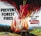 A red devilish figure is shown leaping over a forest fire, holding a flaming matchstick. To the left, bold black text reads 'PREVENT FOREST FIRES' and on the right, 'PUT OUT THAT FLAMING MATCH!' is written in a combination of black and red font. Below the fire, a landscape with rolling hills and trees is depicted, along with a fenced road and a car in the lower left corner.