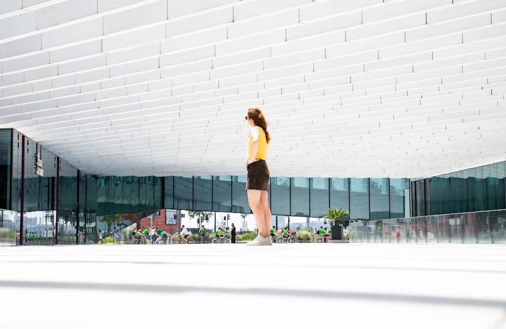 woman standing inside open area