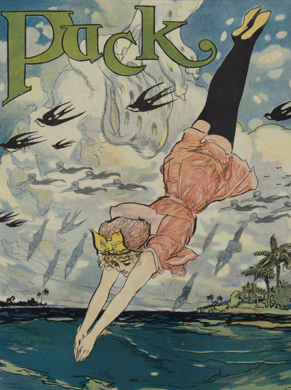 Von Maine nach Florida. Cartoon-Illustration von Gordon Ross und veröffentlicht für das Puck Magazine, 1911. 