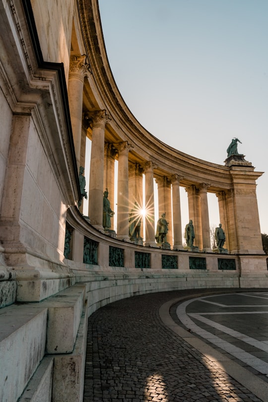 statue on concrete column in Millennium Monument Hungary