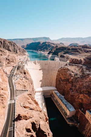 Hoover Dam holding back the Colorado River, the structure that creates Lake Mead and supplies Southern Nevada