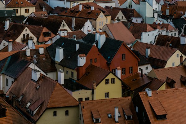 Aerial photograph of houses — Český Krumlov, Czech Republic