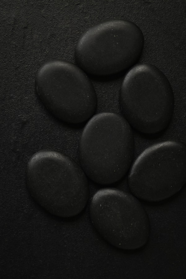 Dark basalt stones arranged for hot stone massage therapy