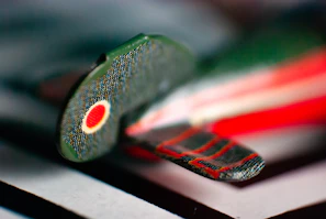 Close-up shot of a finely painted scale model airplane with intricate details
