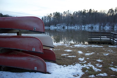 red and white kayak on lake during daytime north carolina google meet background