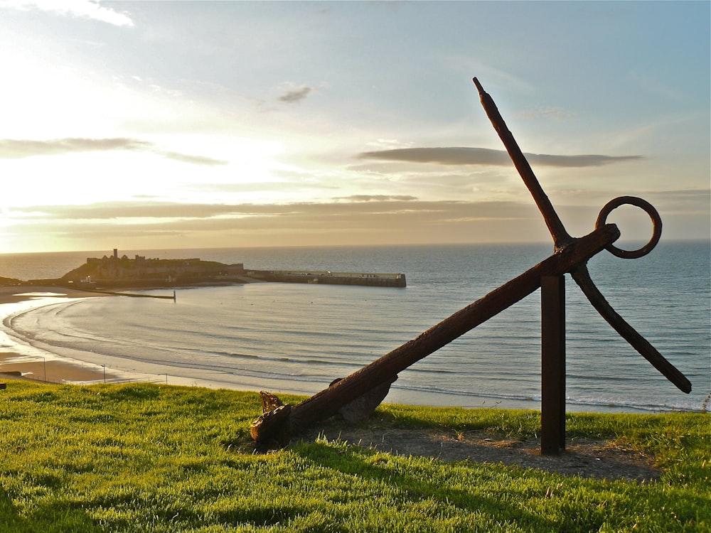 anchor on grass shore during day