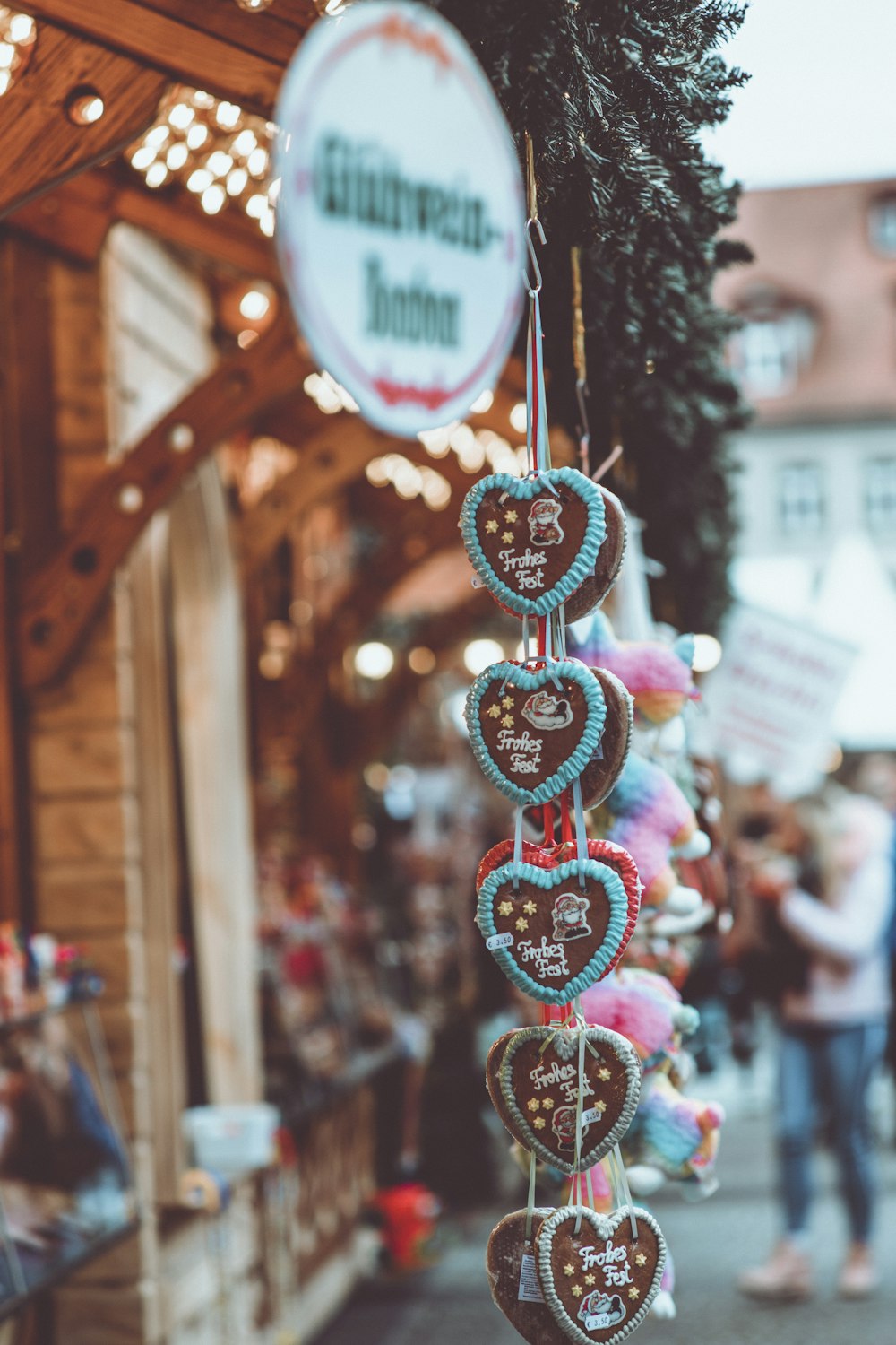 selective focus photography of hanging heart ornaments during daytime