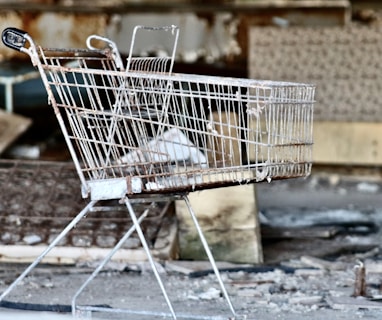 gray metal shopping cart by concrete wall at daytime