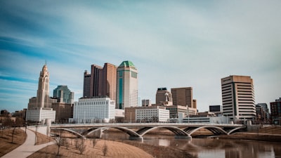 view of bridge and high-rise buildings at daytime ohio google meet background